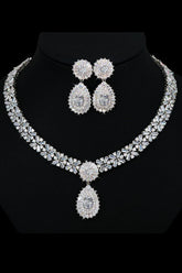 Silver Crystal Necklace Earring Jewelry Set Mychicdress